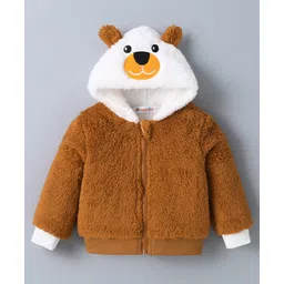 Kookie Kids Full Sleeves Hooded Winter Jacket with Bear Embroidery and Ears Applique - Brown-picture-36