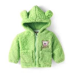 Kookie Kids Full Sleeves Hooded Winter Jacket with Bear Patch & Ear Applique - Light Green-picture-37