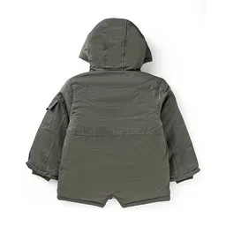 Kookie Kids Full Sleeves Hooded Winter Jacket With Solid Colour - Olive Green image 2