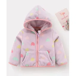 Kookie Kids Full Sleeves Hooded Winter SweatJacket Heart Print - Purple-picture-21
