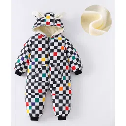 Kookie Kids Full Sleeves Hooded Winter Wear Romper With Checks - Black-picture-33