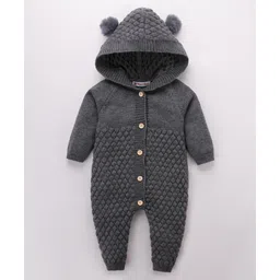 Kookie Kids Full Sleeves Hooded Winter Wear Romper with Ears Applique - Grey-picture-32