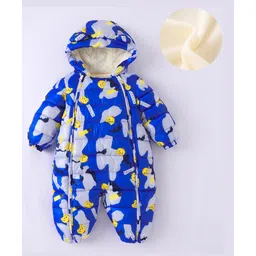 Kookie Kids Full Sleeves Hooded Winter Wear Romper With Text & Chicks Print - Royal Blue-picture-36