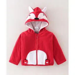 Kookie Kids Full Sleeves Hoodie With Fox Applique - Red & White-picture-12