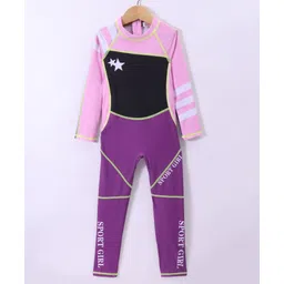 Kookie Kids Full Sleeves  Legged Swimsuit with Star & Text Print -  Purplre-picture-17