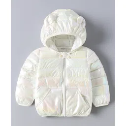 Kookie Kids Full Sleeves Padded Holographic Hoodie with Kangaroo Pockets -  White-picture-27