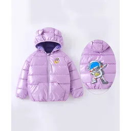 Kookie Kids Full Sleeves Padded Hooded Jacket with Astronaut Patch Detailing - Purple-picture-21