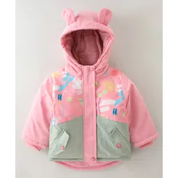 Kookie Kids Full Sleeves Padded Hooded Jacket with Ears Applique - Pink-picture-33