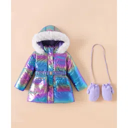 Kookie Kids Full Sleeves Padded Hooded Jacket with Gloves & Pockets - Blue & Pink-picture-39