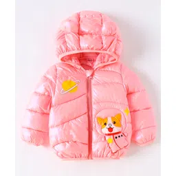 Kookie Kids Full Sleeves Padded Hooded Jacket with Planet & Fox Print - Pink-picture-19
