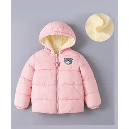 Kookie Kids Full Sleeves Padded Hooded Jacket with Quilted Design & Bear Patch Detailing - Baby Pink-picture-36