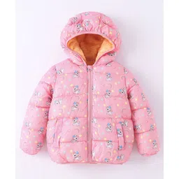 Kookie Kids Full Sleeves Padded Hooded Jacket with Unicorn Print - Pink-picture-22