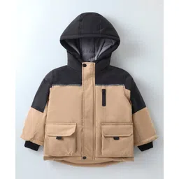 Kookie Kids Full Sleeves Padded Hooded Winter Jacket with Colour Block  Design & Pockets -Khaki-picture-37