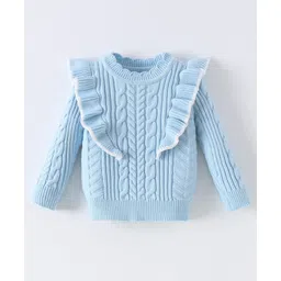 Kookie Kids Full Sleeves Pullover Sweater with Cable Knit Design- Blue-picture-11