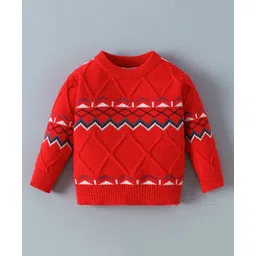 Kookie Kids Full Sleeves Pullover Sweater with Cable Knit Design - Red image 1