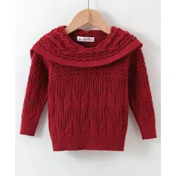Kookie Kids Full Sleeves Pullover Sweater with Cable Knit Design - Red-picture-10