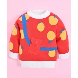 Kookie Kids Full Sleeves Pullover Sweater with Lemon Design - Red-picture-38