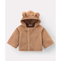 Kookie Kids Full Sleeves Solid Colored Hoodie with Ear Applique - Brown-picture-34