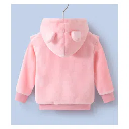 Kookie Kids Full Sleeves Solid Colour Hooded Sweat Jacket With Animal Applique - Pink image 2