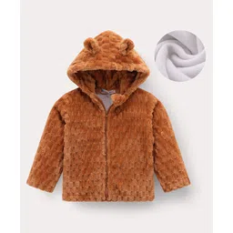 Kookie Kids Full Sleeves Solid Hooded Winter Jacket with Ears Applique - Brown-picture-22
