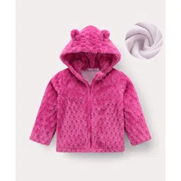 Kookie Kids Full Sleeves Solid Hooded Winter Jacket with Ears Applique - Dark Pink-picture-27