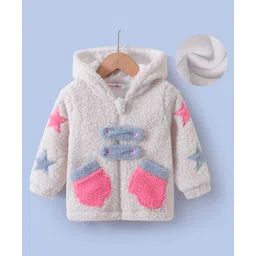Kookie Kids Full Sleeves Star Designed Hooded Fur Winter Jacket - Beige-picture-13