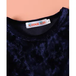 Kookie Kids Full Sleeves Star Foil Printed Front Tie  Up Frock - Navy Blue image 3