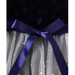 Kookie Kids Full Sleeves Star Foil Printed Front Tie  Up Frock - Navy Blue image 4