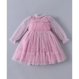 Kookie Kids Full Sleeves Star Printed Party Frock - Mauve-picture-12