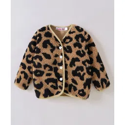 Kookie Kids Full Sleeves Sweat Jacket With Leopard Design - Brown-picture-16