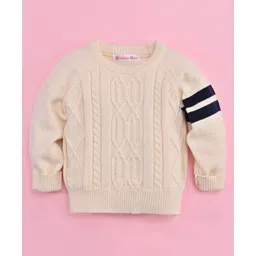 Kookie Kids Full Sleeves Sweater with Cable Knit Design - Cream-picture-25