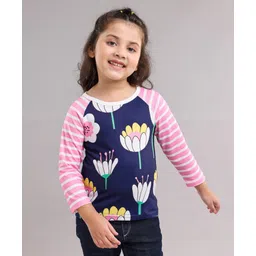 Kookie Kids Full Sleeves Sweatshirt Flower Print - Blue Pink-picture-19
