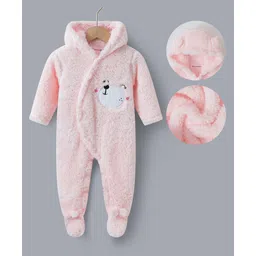 Kookie Kids Full Sleeves Winter Wear Hooded Romper With Bear Embroidery - Pink-picture-16