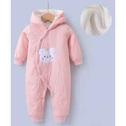 Kookie Kids Full Sleeves Winter Wear Hooded Romper with Bear Patch & Ear Applique - Pink-picture-10