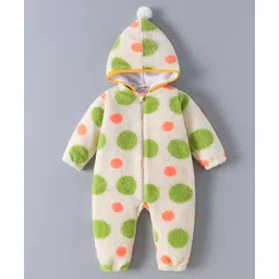 Kookie Kids Full Sleeves Winter Wear Hooded Romper with Polka Dots Print - Green-picture-19