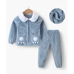 Kookie Kids Full Sleeves Winter Wear Night Suit With Applique - Light Blue-picture-20