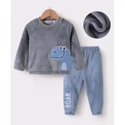 Kookie Kids Full Sleeves Winter Wear Suit With Dino Applique - Grey-picture-28