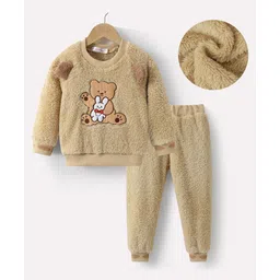 Kookie Kids Full Sleeves Winter Wear Suit With Teddy Applique - Beige-picture-20