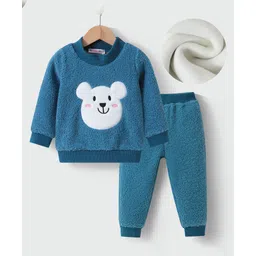 Kookie Kids Full Sleeves Winter Wear Suit With Teddy Applique - Blue-picture-26