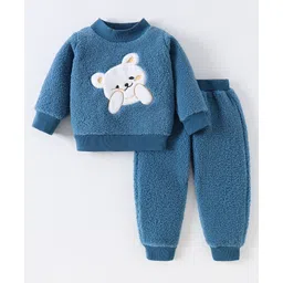 Kookie Kids Full Sleeves Winter Wear Suit With  Teddy Applique - Blue-picture-18