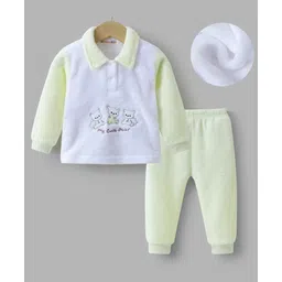 Kookie Kids Full Sleeves Winter Wear T-Shirt & Lounge Pant Set with Bear Patch - Lemon Yellow-picture-26