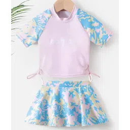 Kookie Kids Half Sleeve Two Piece Swimsuit Camo Print - Blue & Pink-picture-25