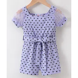 Kookie Kids Half Sleeves Jumpsuit with Heart Print - Purple-picture-14