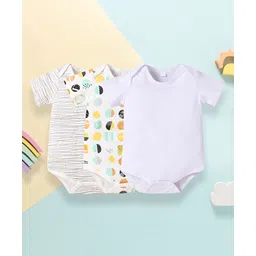 Kookie Kids Half Sleeves Onesie Abstract Print Pack of 3 - White-picture-14