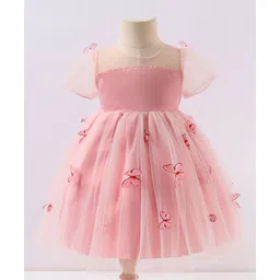 Kookie Kids Half Sleeves Party Frock with Butterfly Applique - Pink-picture-35