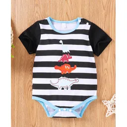 Kookie Kids Half Sleeves Stripe Onesie Dino Print - Black White-picture-37