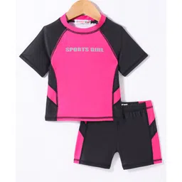 Kookie Kids Half Sleeves Two Piece Swimsuit with Text Print -  Fushcia-picture-20