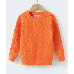 Kookie Kids Knit Full Sleeves Pullover Sweater with Cable Knit Design - Orange-picture-28