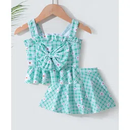 Kookie Kids Sleeveless Two Piece Swimsuit with Bow Applique Floral Print - Green-picture-14