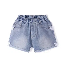 Kookie Kids Solid Shorts with Butterfly Applique - Blue-picture-20